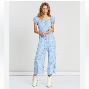 FAITHFULL THE BRAND Essa Floral Della Jumpsuit Size 8 Smocked Bodice Puff Sleeve